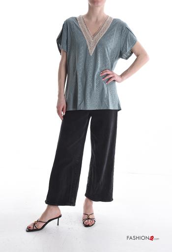 Blusa manga curta Padrão bordado gola V - ph 5