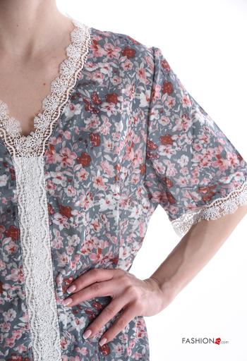 Blumenmuster Spitze- kurze ärmel Bluse mit V-Ausschnitt - ph 4