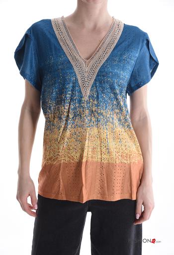 Blusa manga curta Padrão misto gola V - ph 1