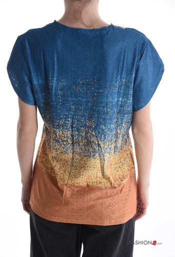 Blusa manga curta Padrão misto gola V - ph 2