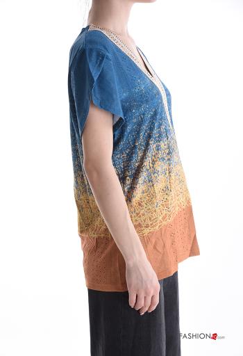Blusa manga curta Padrão misto gola V - ph 3