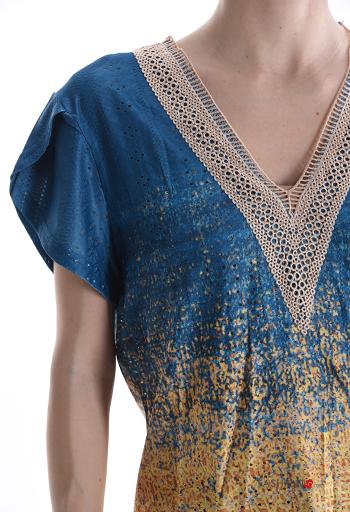 Blusa manga curta Padrão misto gola V - ph 4