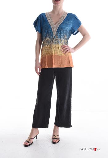 Blusa manga curta Padrão misto gola V - ph 5