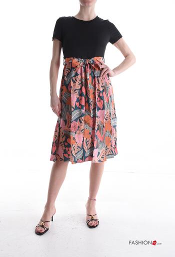 Vestido manga curta gola redonda com cinto de tecido