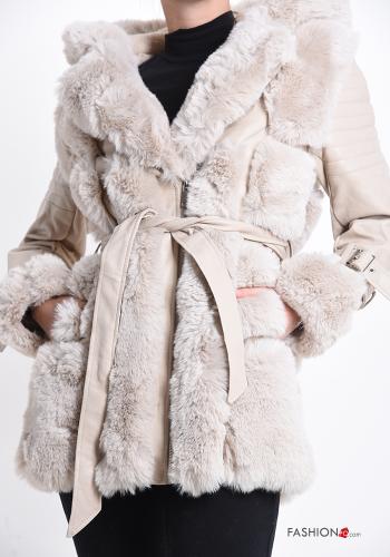 Kunstfell Jacke mit Gürtel mit Taschen - ph 1