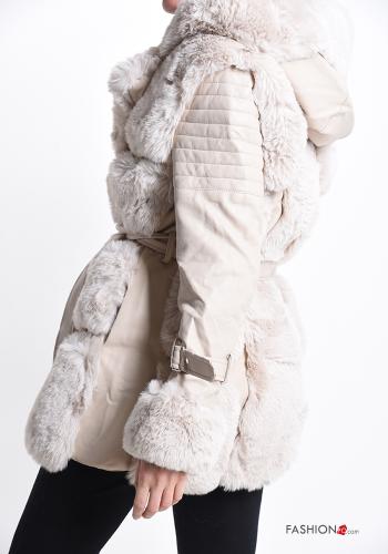 Kunstfell Jacke mit Gürtel mit Taschen - ph 2