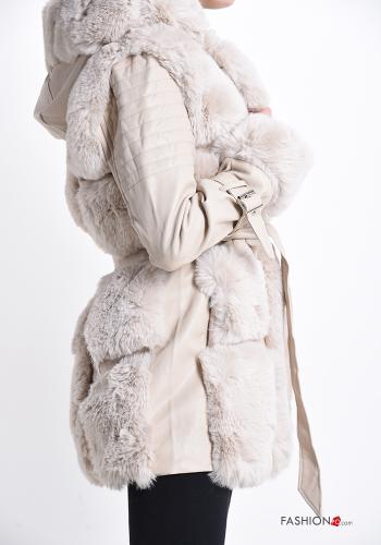 Kunstfell Jacke mit Gürtel mit Taschen - ph 3