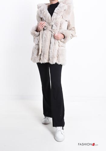 Kunstfell Jacke mit Gürtel mit Taschen - ph 5