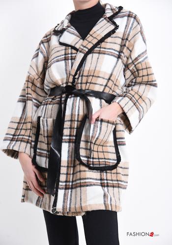 Cappotto Fantasia tartan con cintura con tasche
