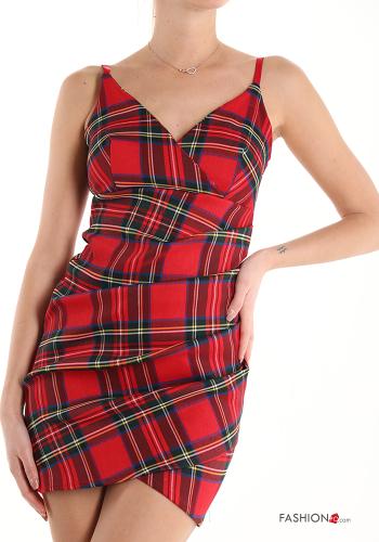 Robe Sans Manches courte Motif tartan à col en V - ph 4