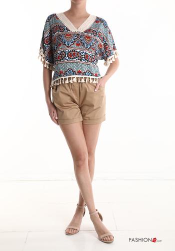 Blouse manches courtes imprimé à col en V à franges - ph 5