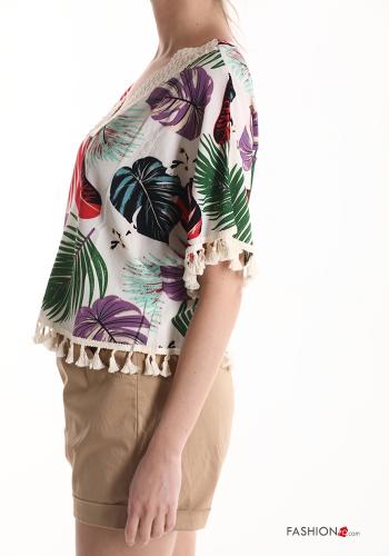 Top Fantasia con foglie scollo a V con frange - ph 3