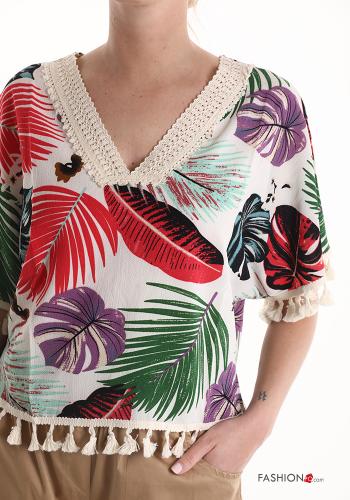 Top Fantasia con foglie scollo a V con frange - ph 4