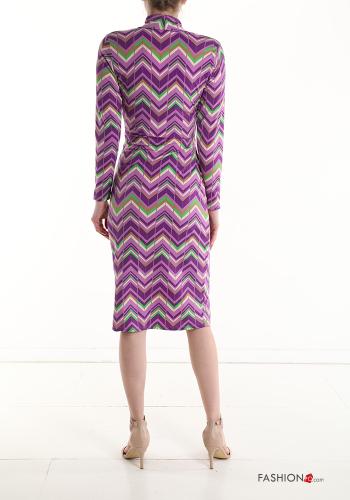 Robe manches longues à genoux Imprimé chevron à col roulé avec fonte - ph 2