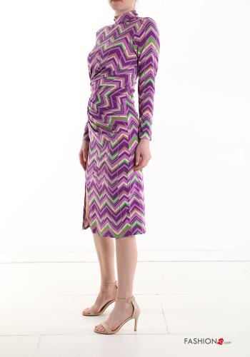 Robe manches longues à genoux Imprimé chevron à col roulé avec fonte - ph 3
