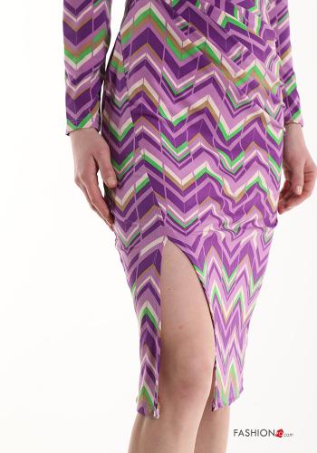 Robe manches longues à genoux Imprimé chevron à col roulé avec fonte - ph 5