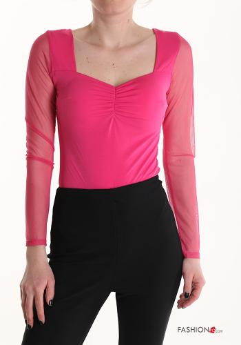 tulle sleeve Bodysuit bardot neckline