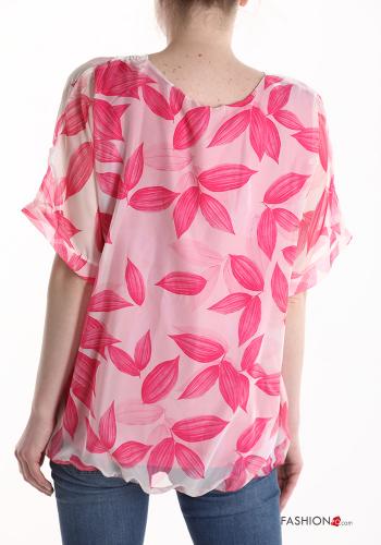 Blusa maniche corte Fantasia con foglie scollo a V - ph 2