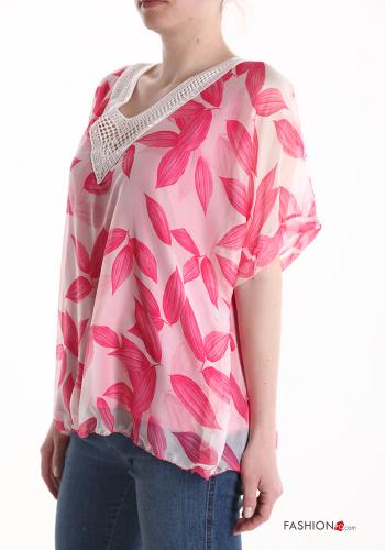 Blusa maniche corte Fantasia con foglie scollo a V - ph 3