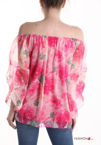 Blumenmuster Bluse mit gummizug 3/4 ärmel - ph 2