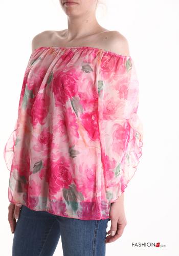 Blumenmuster Bluse mit gummizug 3/4 ärmel - ph 3