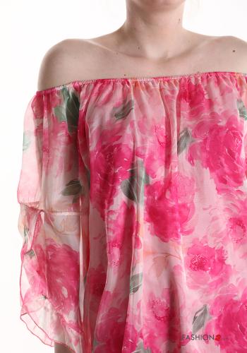 Blumenmuster Bluse mit gummizug 3/4 ärmel - ph 4