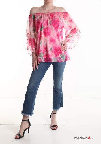 Blumenmuster Bluse mit gummizug 3/4 ärmel - ph 5