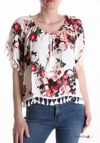 Floral short sleeve Blouse with fringe - ph 1