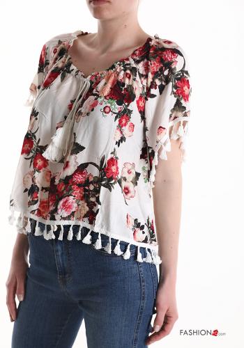 Floral short sleeve Blouse with fringe - ph 3