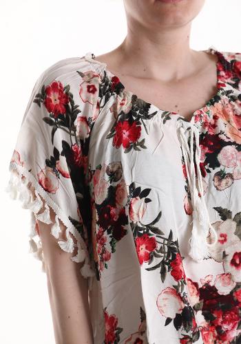 Floral short sleeve Blouse with fringe - ph 4