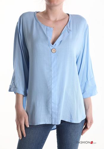 Blouse à col en V manches à trois-quarts à boutons - ph 1