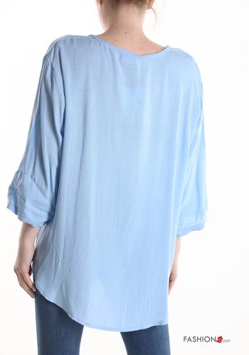 Blouse à col en V manches à trois-quarts à boutons - ph 2
