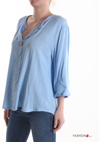 Blouse à col en V manches à trois-quarts à boutons - ph 3