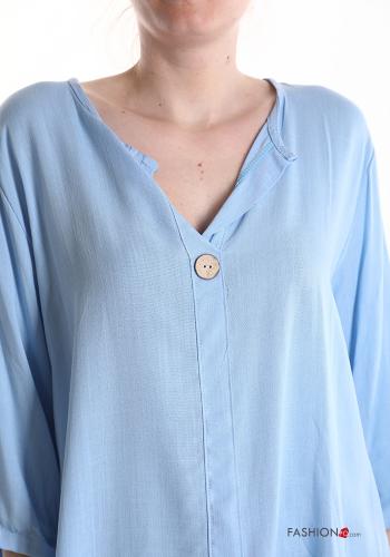 Blouse à col en V manches à trois-quarts à boutons - ph 4
