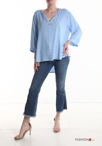 Blouse à col en V manches à trois-quarts à boutons - ph 5