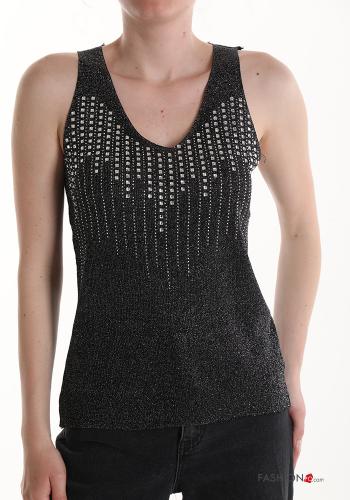 Canotta scollo a V con strass - ph 1