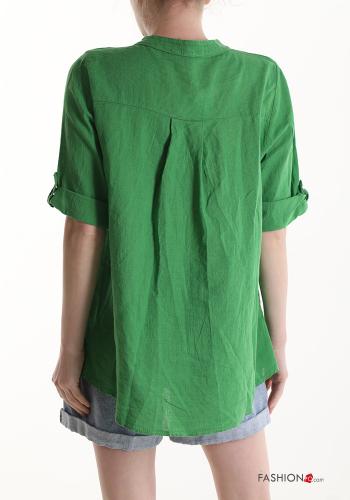 Blusa in Lino maniche corte scollo a V - ph 2