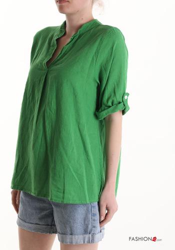 Blusa in Lino maniche corte scollo a V - ph 3