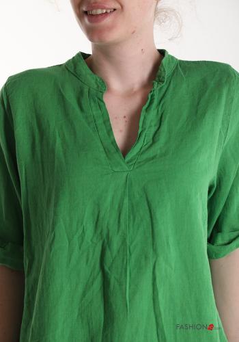 Blusa in Lino maniche corte scollo a V - ph 4