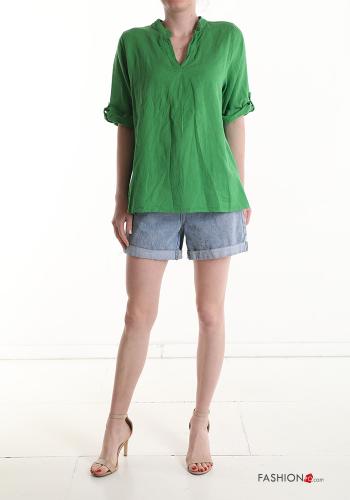Blusa in Lino maniche corte scollo a V - ph 5