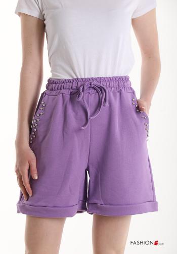 Cotton Shorts with studs with elastic with drawstring with pockets - ph 4