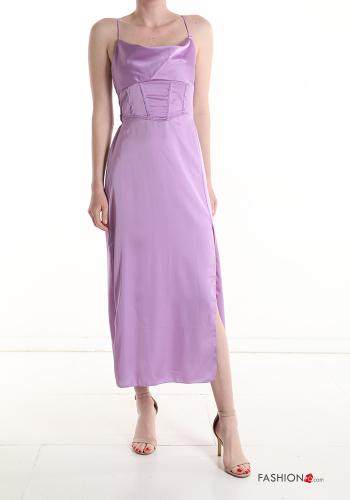 sleeveless long satin Dress with elastic with split