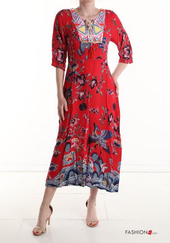Floral long Dress 3/4 sleeve