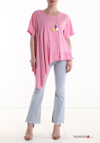T-shirt in Cotone asimmetrico con collana - ph 1