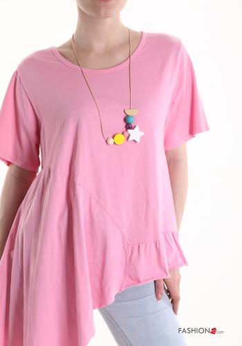 T-shirt in Cotone asimmetrico con collana - ph 4
