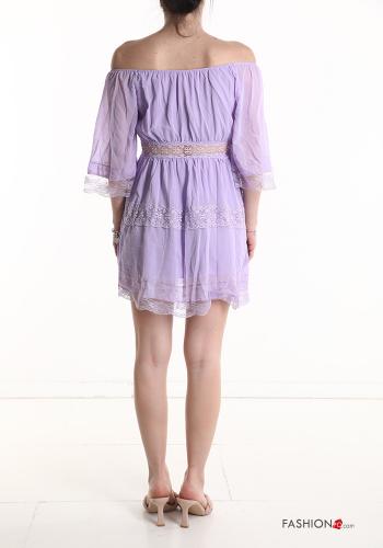 Abito corto pizzo chiffon con fodera maniche a tre quarti - ph 2
