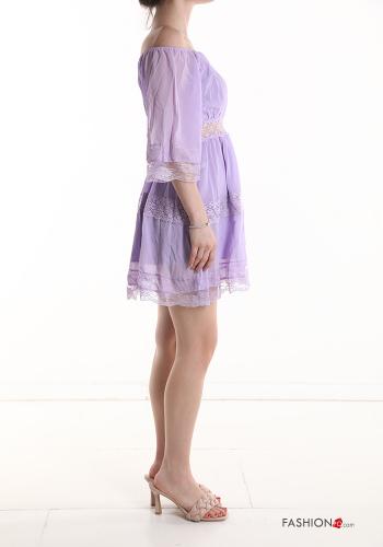 Abito corto pizzo chiffon con fodera maniche a tre quarti - ph 3