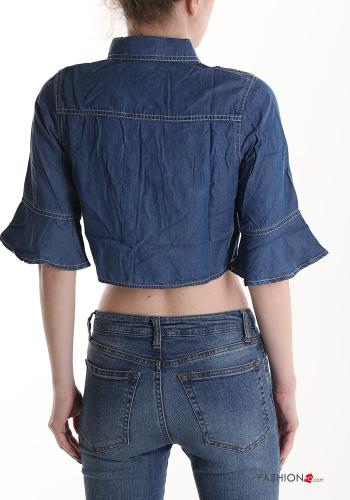 denim Cotton Top with knot 3/4 sleeve with buttons - ph 2