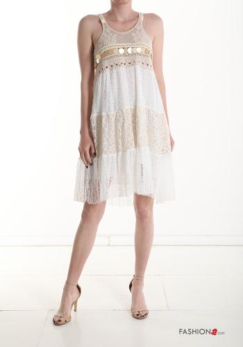 lace trim sleeveless Cotton Dress with sequins with flounces