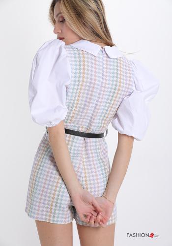 Mono de Algodón  con bolsillos escote en v con cinturón Estampado Vichy - ph 2